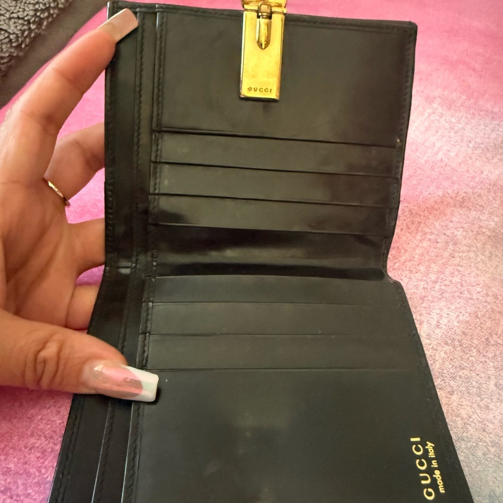 Authentic Preloved - Gucci Black Leather Card Holder with Gold Detail